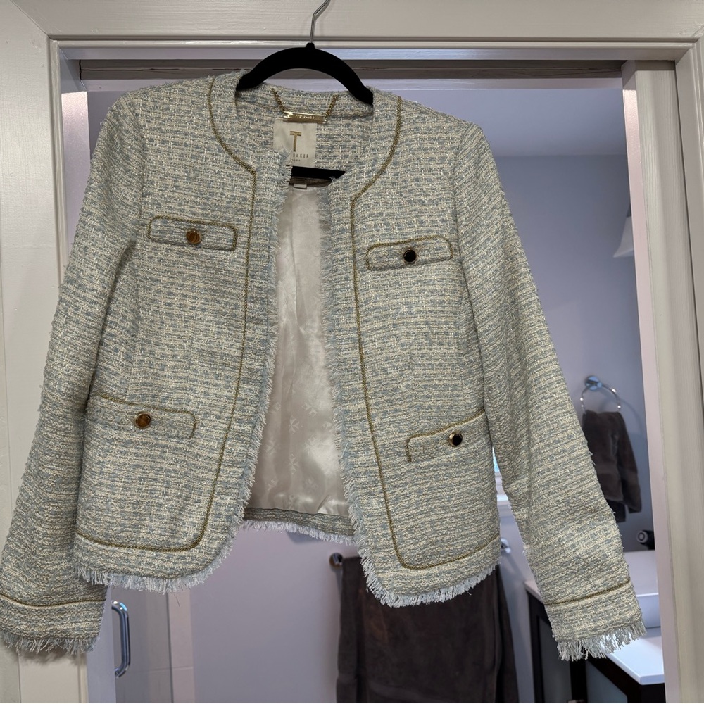 Ted Baker London Tweed Blazer - Cream and Gold Accents (SIZE 1)